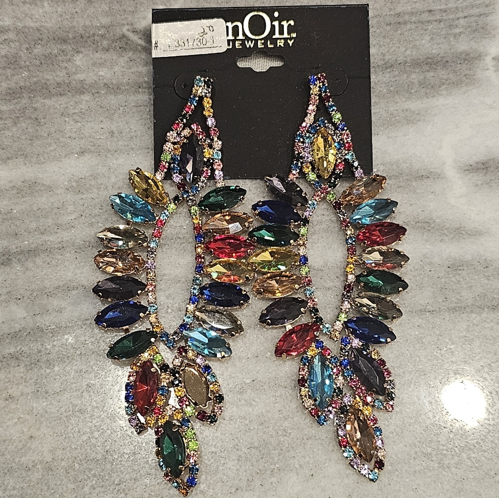 Noir Multicolored Gemstone Goldtone Drop Dangle pierces earrings